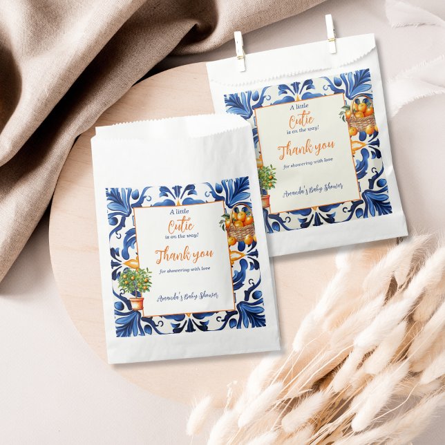 Blue Tile Cutie Orange Citrus Baby Shower Decor Favour Bag (Creator Uploaded)