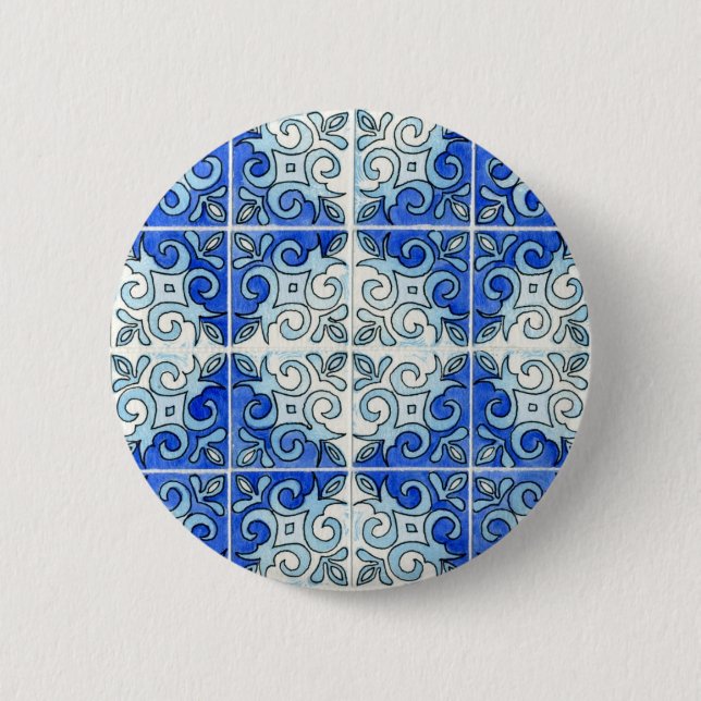 Blue Tile Design 2 - Swirls Inch Round Button (Front)