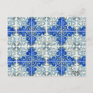 Blue Tile Design 2 - Swirls Postcard