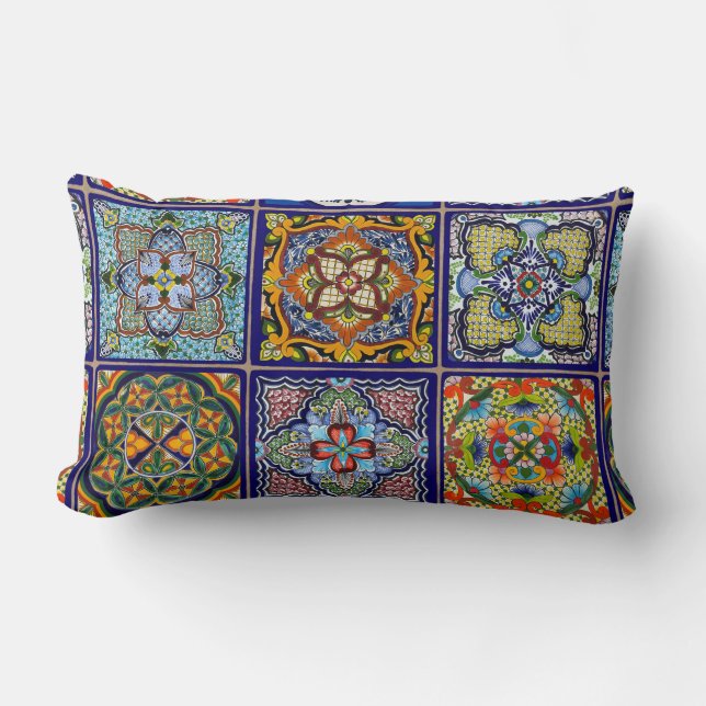 Blue Tile design Lumbar Pillow (Front)