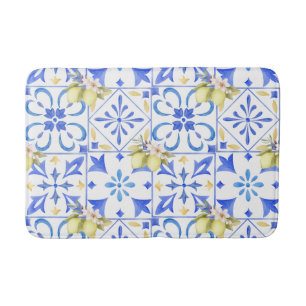Blue Tile French Country Lemon Pattern Bath Mat
