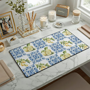 Blue Tile French Country Lemon Pattern Desk Mat