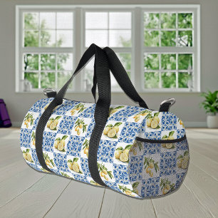 Blue Tile French Country Lemon Pattern Duffle Bag