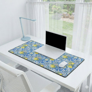 Blue Tile French Country Lemon Pattern Home Decor Desk Mat