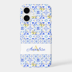 Blue Tile French Country Lemon Pattern Monogram
