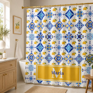 Blue Tile French Country Lemon Pattern Monogram