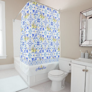 Blue Tile French Country Lemon Pattern Monogram