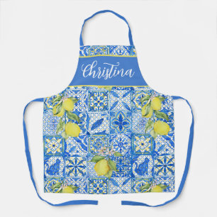 Blue Tile French Country Lemon Pattern Provencal Apron