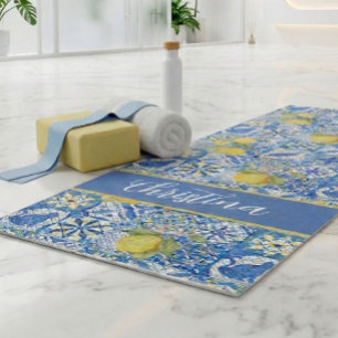 Blue Tile French Country Lemon Pattern Provencal Yoga Mat
