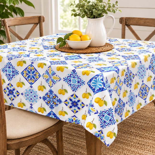 Blue Tile French Country Lemon Pattern  Tablecloth (Creator Uploaded)