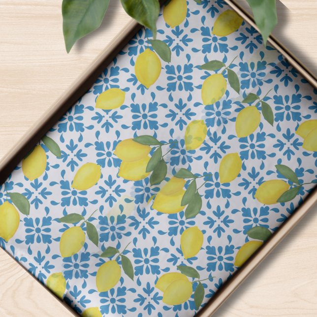 Blue Tile French Country Lemon Pattern Tissue Paper (Creator Uploaded)