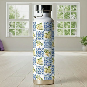 Blue Tile French Country Lemon Pattern Water Bottle