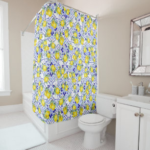 Blue Tile French Country Lemon Watercolor Pattern