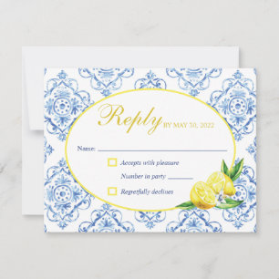 Blue Tile Italian Floral Lemon Response Card