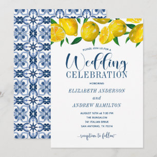 Blue Tile Italian Lemon Wedding Invitation
