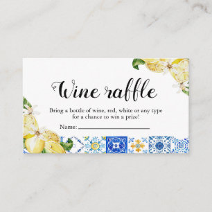 Blue Tile Lemon Bridal Shower Wine Raffle Game Place Card