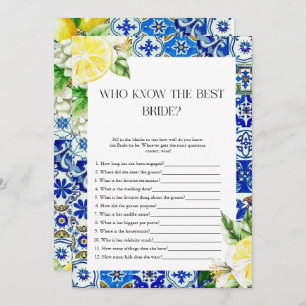 Blue Tile Lemon Bridal Showerr game Invitation