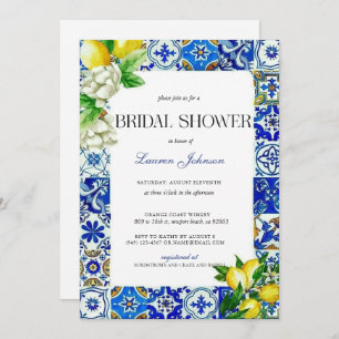 Blue Tile Lemon Italian Bridal Shower Invitation