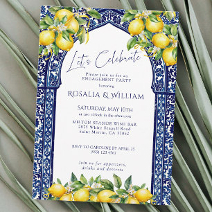 Blue Tile Lemon Mediterranean Engagement Party Invitation