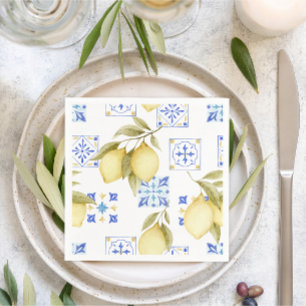 Blue Tile & Lemon Wedding Paper Napkins