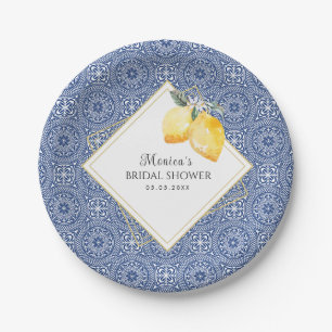 Blue Tile & Lemons Spanish Italian Bridal Shower Paper Plate
