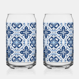 Blue tile Mediterranean beer can glass