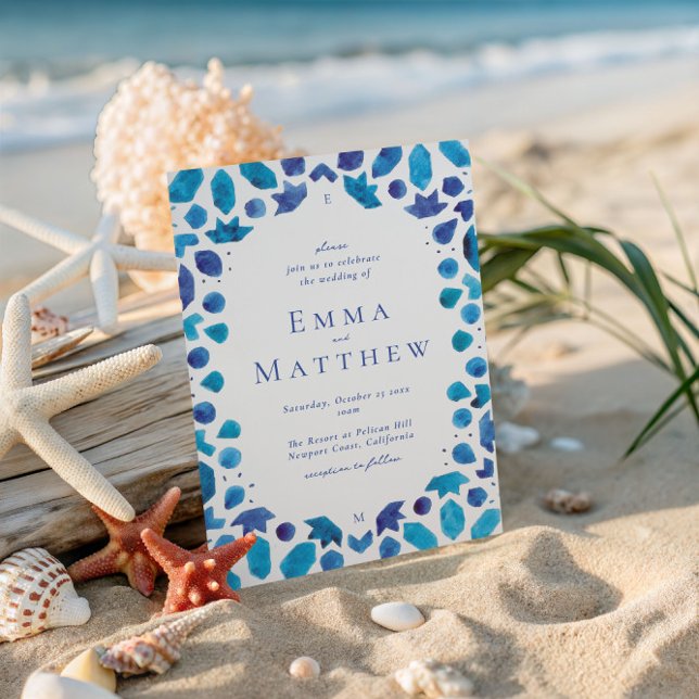 Blue Tile Mediterranean Wedding Invitation (Creator Uploaded)