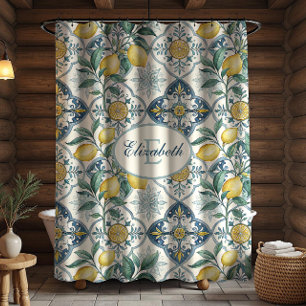 Blue Tile Monogram French Country Lemon Pattern