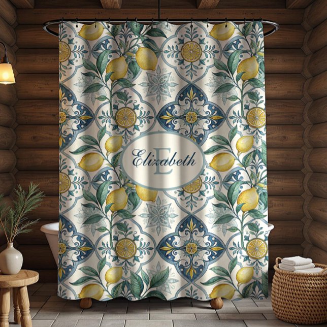 Blue Tile Monogram French Country Lemon Pattern (Creator Uploaded)