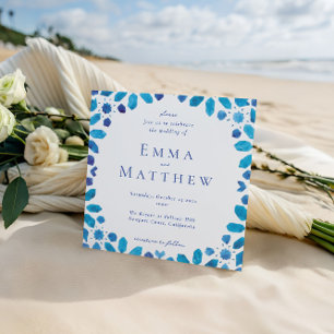 Blue Tile Moroccan Geometric Square Wedding Invitation