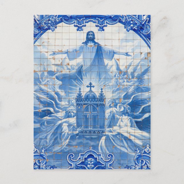 Blue tile mosaic of jesus, Portugal Postcard (Front)