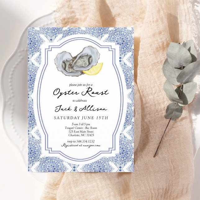 Blue Tile Oyster Roast Couples Shower Invitation (Creator Uploaded)