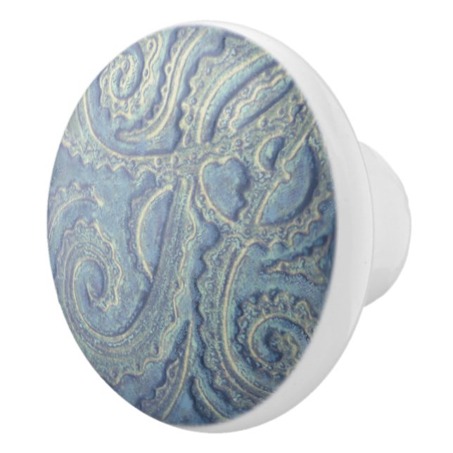  Blue Tile Pattern Drawer Pull Ceramic Knob (Right)