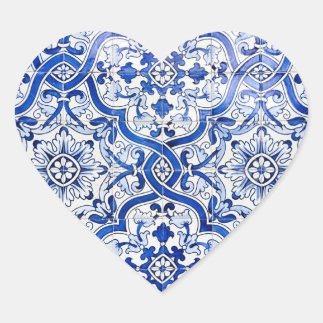 Blue Tile Portuguese Azulejo Heart Sticker (Front)