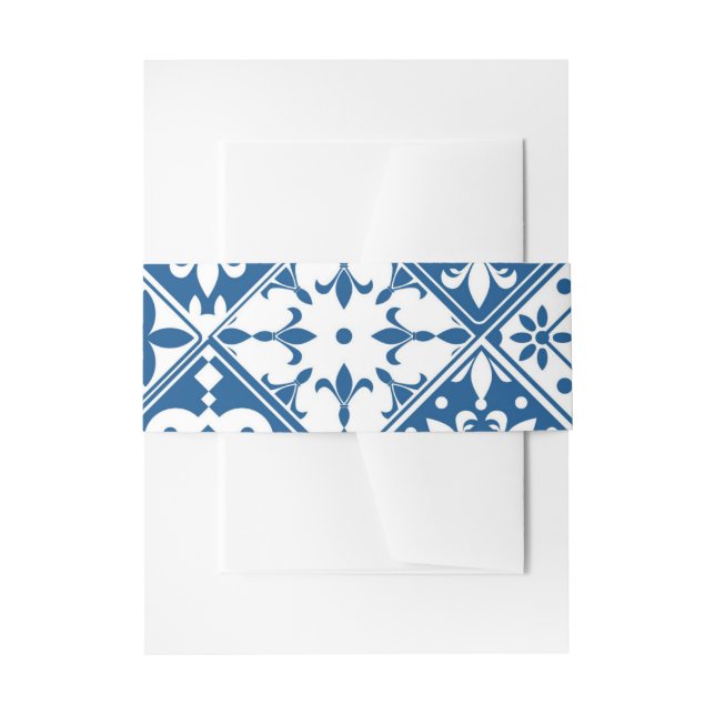 Blue Tile Santorini Greek/ Spanish themed Invitation Belly Band (Front Example)