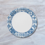 Blue Tile Santorini Greek/ Spanish themed Paper Plate<br><div class="desc">Mediterranean Greek musical blue tiled-inspired Dancing Queen bridal shower paper plates.</div>