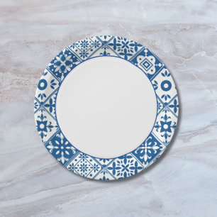 Blue Tile Santorini Greek/ Spanish themed Paper Plate