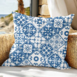 Blue Tile Santorini Greek/ Spanish themed Throw Pillow<br><div class="desc">Mediterranean Greek musical blue tiled-inspired Dancing Queen bridal shower-themed throw pillows.</div>