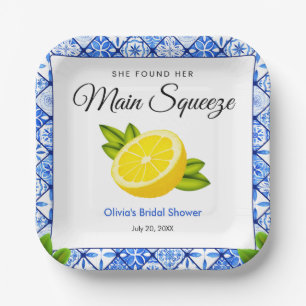 Blue Tile She Found Her Main Squeeze Bridal Shower Paper Plate