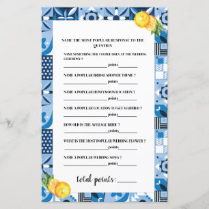 Blue Tile theme Lemon Positano Bridal Shower Games