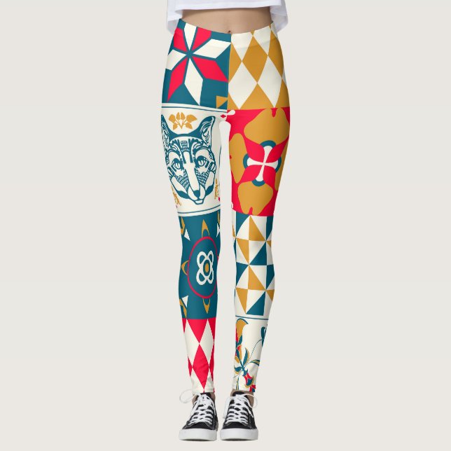 Blue Tile: Vintage Mosaic Background. Leggings (Front)