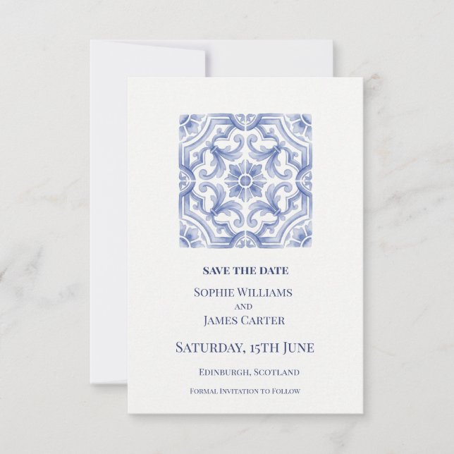 Blue Tile Wedding Save The Date (Front)