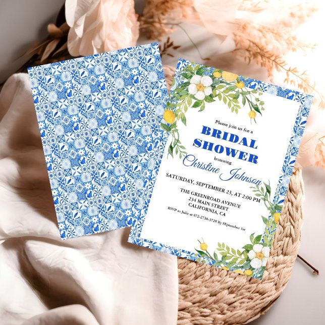 Blue tileLemon and Moroccan positano Bridal Shower Save The Date (Creator Uploaded)