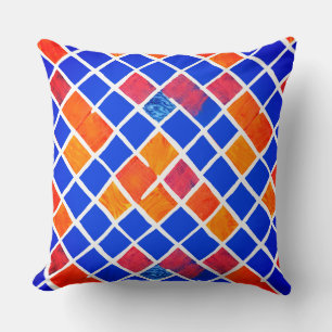 Blue Tiles and Colors Design Throw Pillow
