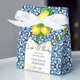 Blue tiles and lemon Amalfi Italian wedding thank Favor Box