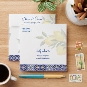 Blue tiles and lemon Amalfi matching square Envelope