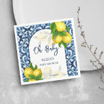 Blue tiles and lemon Amalfi Positano baby shower Napkin<br><div class="desc">Oh baby Blue tiles and lemon Amalfi Positano Mediterranean style baby shower template napkins personalized baby shower tableware</div>