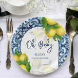 Blue tiles and lemon Amalfi Positano baby shower Paper Plate<br><div class="desc">Oh baby Blue tiles and lemon Amalfi Positano Mediterranean style baby shower template paper plates personalized baby shower tableware</div>
