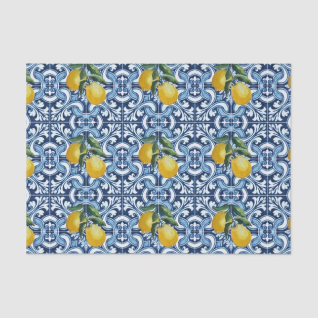 Blue tiles and lemons Amalfi Positano themed Tissue Paper (Front)