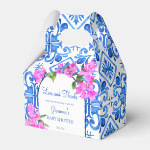 Blue tiles Bougainvillea baby shower custom Favor Box